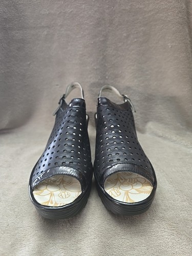 Fly London Yile Black Leather Wedge Sandals Womans Size EU 40 US 9 - Picture 5 of 9