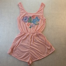 Vtg 80s 90s Undercover Wear Pastel Pink Floral Romper Loungewear Barbiecore Sz L