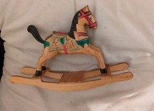 Vintage Wooden Carved Rocking Horse Ornament 25cm x 16cm