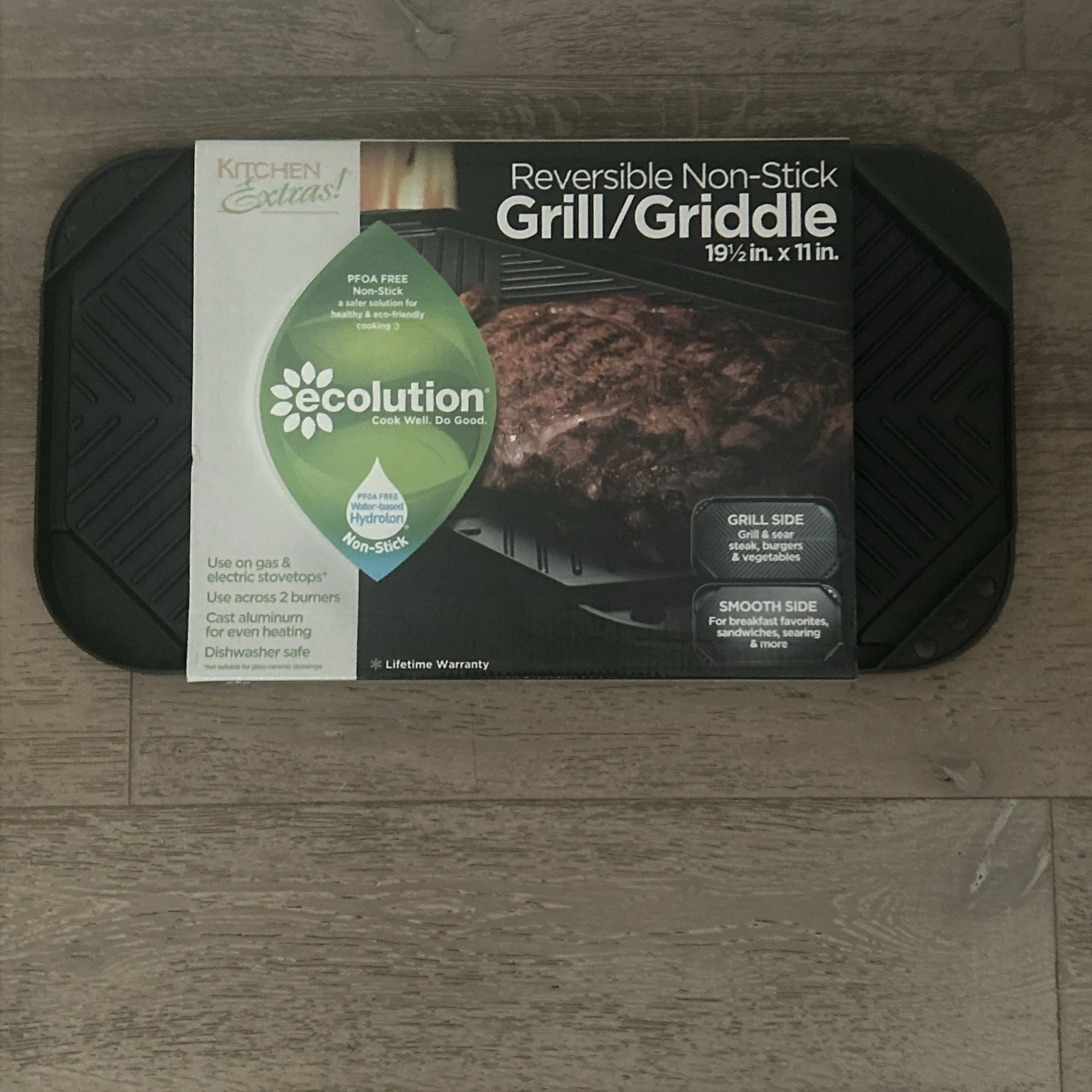 Reversible 19.5” x 11” Grill/Griddle Pan, Non-Stick, Dishwasher Safe - Ecolution