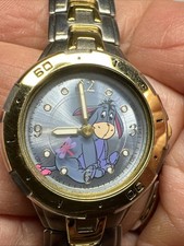 Disney Ladies MU2050 Eeyore Twi-Tone Quartz 28mm Animated Watch 7.5” Runs Well