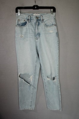 Pacsun Jeans Womens 27 Blue Dad Jean Med Rise Denim Distressed Button Fly