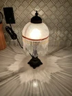 Vintage Boudoir Table  lamp Tassle Milk Frosted Glass Dome 13”1/2 Inches Tall