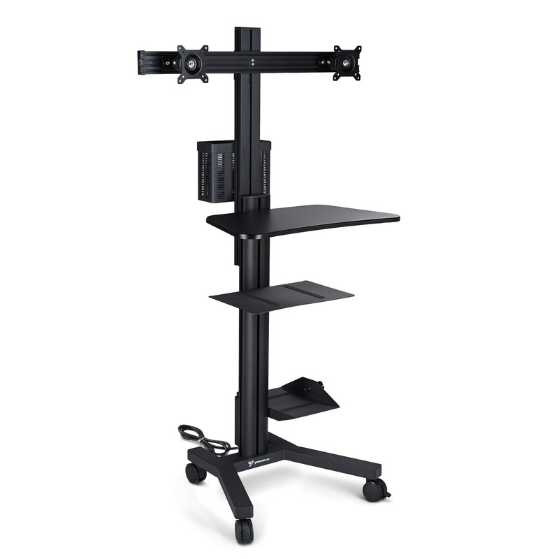 YesSources Mobile Computer Stand Workstation 2 Monitor Mount w/ Additional Pole