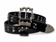 Rare Y2K Gothic Studded Leather Belt Black Silver Hardware Biker Punk Rocker Emo