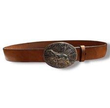 Backwoods Brown Leather Belt Hunting Dog Silver Buckle changeable size 38