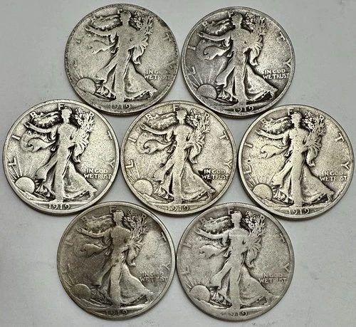 Lot of 7 1919-S Walking Liberty Half Dollars G-VG Details