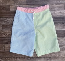 Lands End Boys Swim Trunks Boys XL 14S-16S Mesh Lined Seer Sucker Color Block