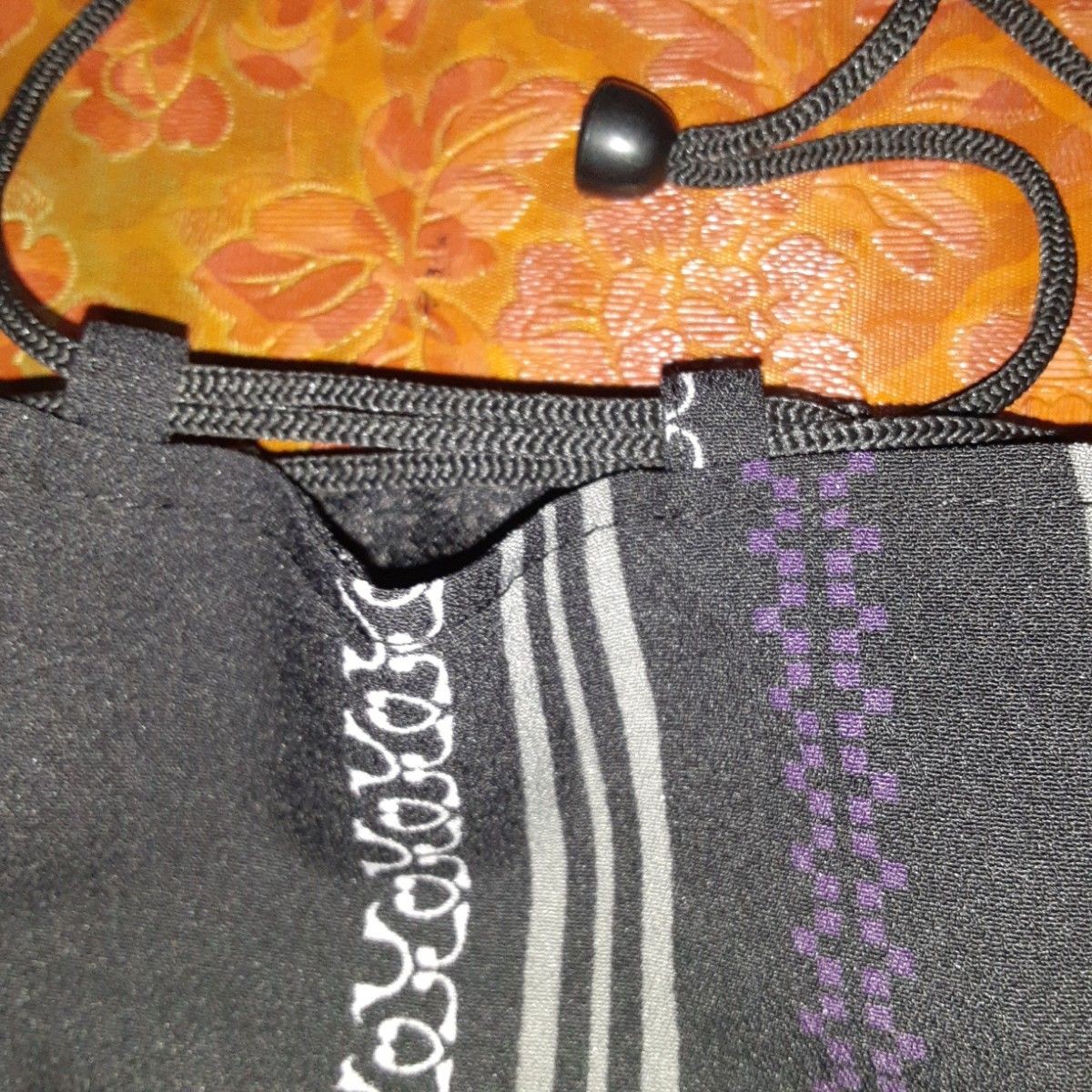 Japanese pattern drawstring bag black purple gray… - image 2
