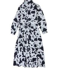 Alfani Womens Geometric Print Belted A-line Shirt Dress, Blue, Small