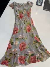 Paradise Floral Maxi Dress M Green Pink Green V-Neck Flutter Sleeve Lined