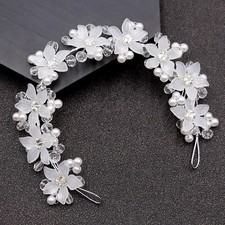 White Girls Flower Wedding Hair Vine Kids Bridal Pearl Headpiece for Prom