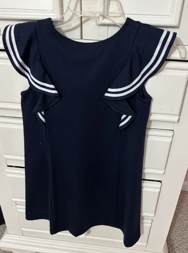 Polo Ralph Lauren Girls Ruffled Stretch Ponte Dress Size M 8-10 Navy - Picture 3 of 4