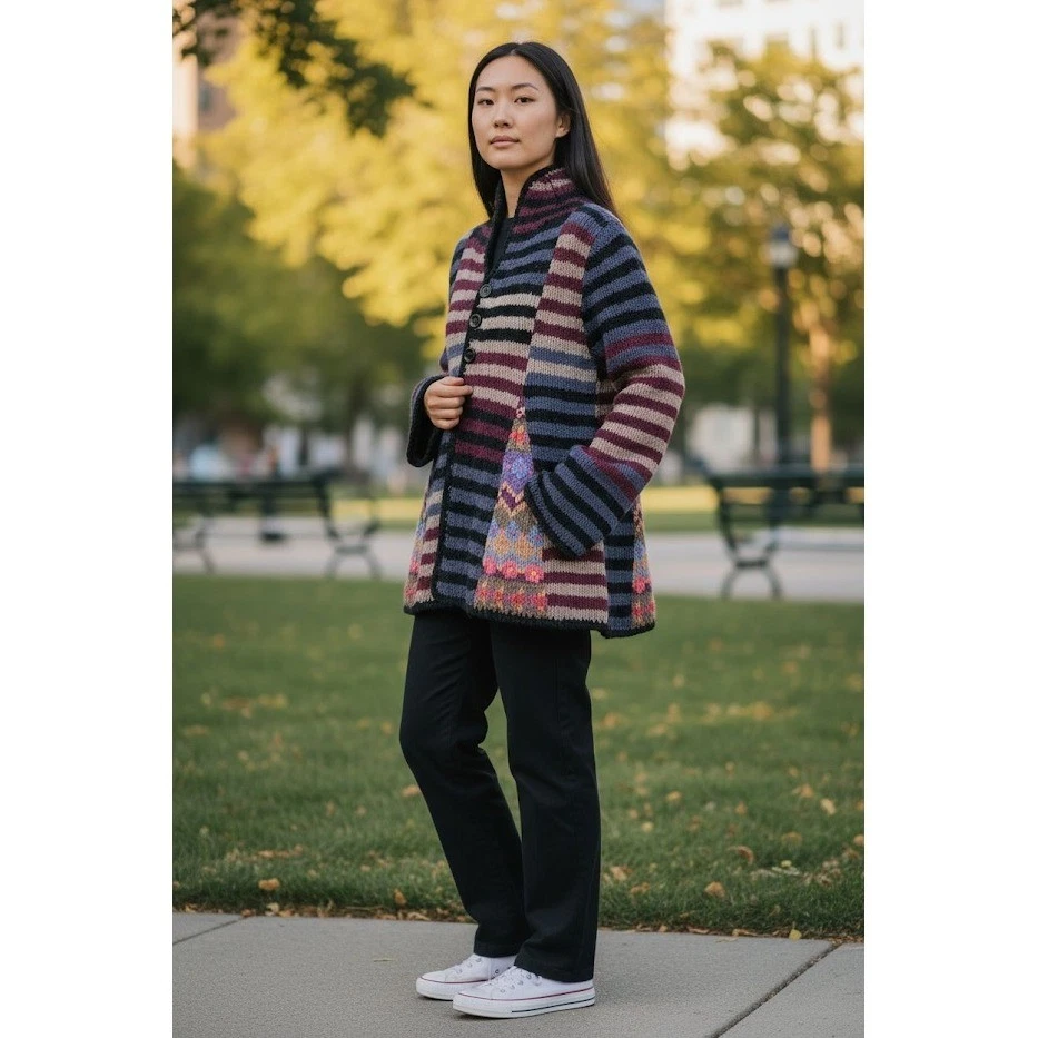 Forever Amano Cardigan Sweater Women Small Medium Colorful Bohemian Alpaca Knit - Image 2 of 4