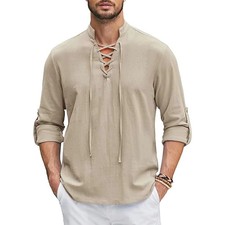 Men Medieval Renaissance Pirate Shirt Halloween Costume Gothic Viking Top Tee