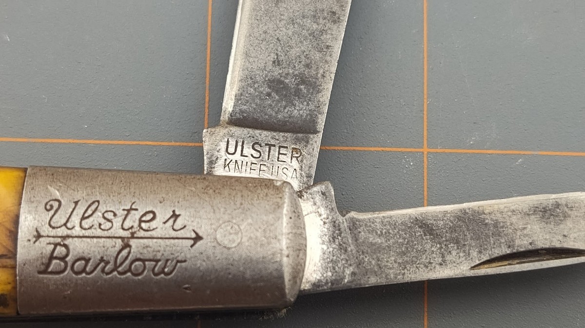 ULSTER アンティーク ボーンハンドル スウェルエンドナイフ　２枚刃 Vintage Ulster Barlow Horn Handles Folding 2-Blade Trapper Sailor