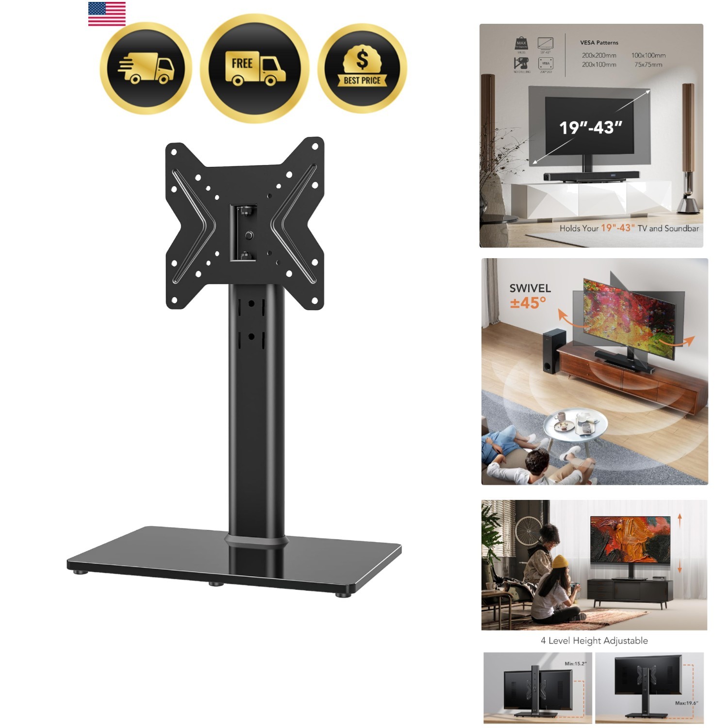 For 19 To 43 Inch Tvs - 99lbs Capacity