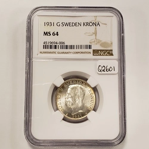 1931-G Sweden 1 Krona .1929 ASW - NGC MS 64 - SKU-Q2601