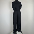 Max Studio Jumpsuit Womens Small Black Stretch Straight Leg Back Cutout Casual