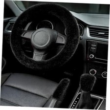 Fluffy Steering Wheel Cover 3PCS Set   Plush Fuzzy Fur Steering Wheel BLACK
