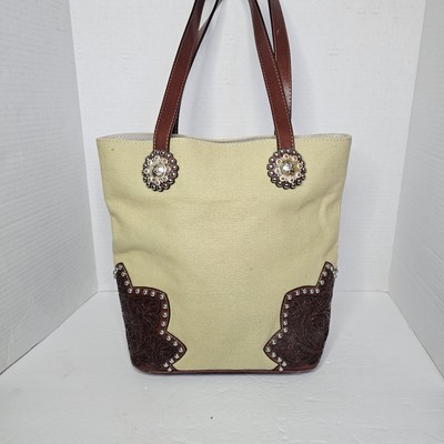 Women's Bag Tote Leather/canvas  With studs Magnetic closure Triple D western