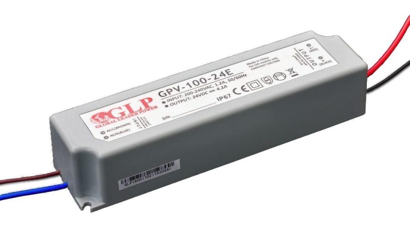 Power supply for LED GPV 12V/8.3A, CV, non-PFC, IP67 plastic case, EU inp /T2UK