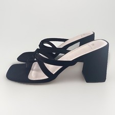 Women’s Slip on Black Strappy Square Toe Chunky Block Heels 8.5 Summer Sandals