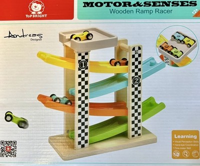 Motor & Senses Top Bright Wooden Car Ramp Racing Playset. Brand New Sealed.