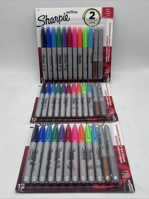 Lot of 3 Sharpie Permanent Markers, Fine Point, Assorted Bold Colors, 12 Count