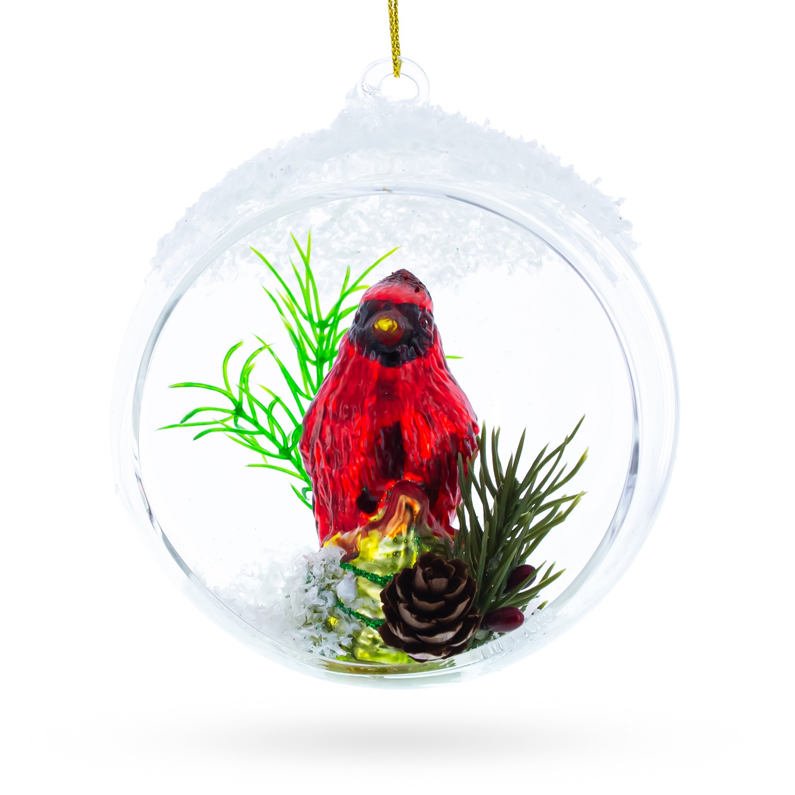 Red Cardinal Bird Encased in Glass Ball Ornament