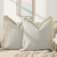 Throw Pillow Covers 22x22 Set of 2 Striped Pillow Covers with Fringe Chic Cot...
