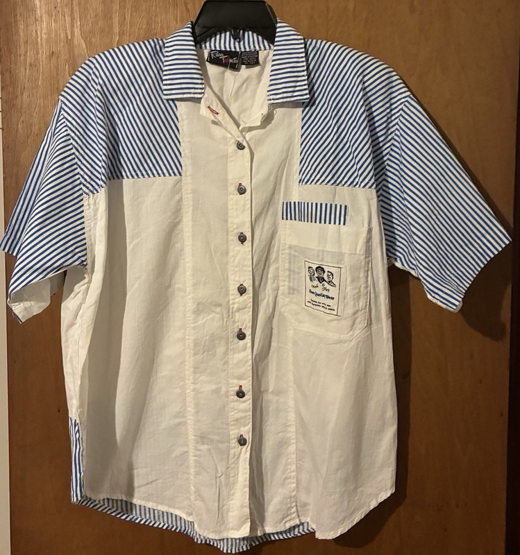 RosesTomato White & Blue Striped Cotton Woven Button-Up Shirt Regular Fit 42/EX