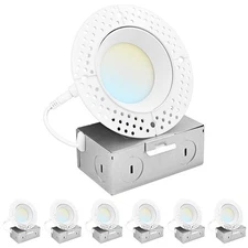 Luxrite 3 Inch Trimless Recessed LED Light 5CCT 2700K-5000K 750LM IC ETL 6-Pack