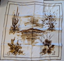 Vintage Goldwaters Camelback Mountain Phoenix Souvenir Silk Scarf Brown Nice 26"
