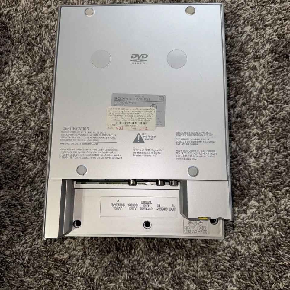 DVD-плеер SONY DVP-F21 со шнуром адаптера питания, протестирован, без пульта дистанционного управления - Изображение 3 из 4