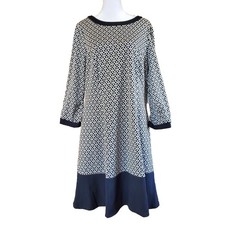 NWT Eliza J Navy White Geometric Print A-Line Dress Women's Sz 16 Pockets Career