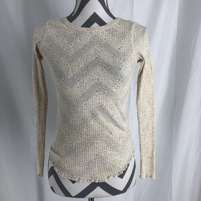 Billabong Womens Antique White Rib Knit Long Sleeve Tee Size Extra Small XS