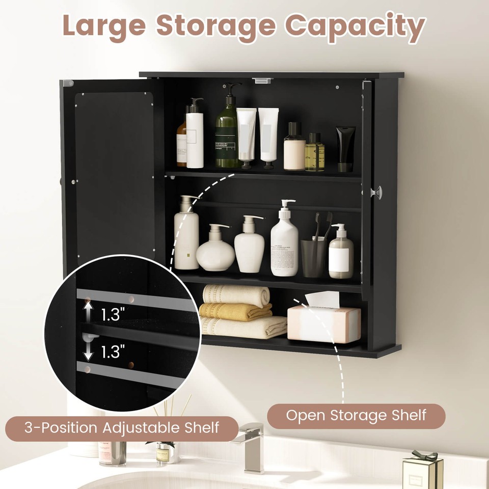 Wall Mount Mirror Bathroom Medicine Organizer Black eBay