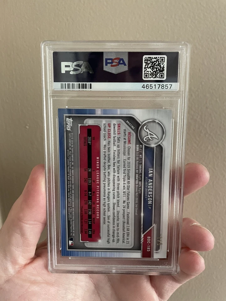 2019 BOWMAN draft chrome SAPPHIRE IAN ANDERSON RC BRAVES SSP 1/5 rookie red - Image 2 of 2