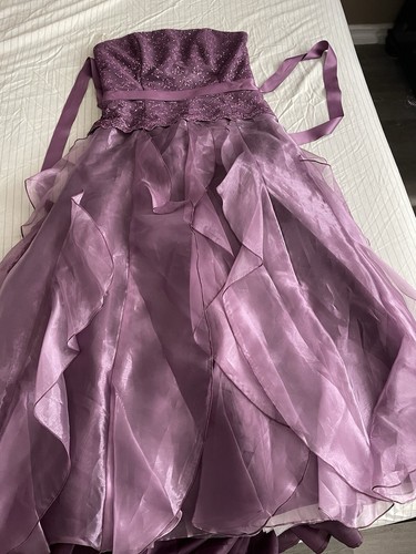 Gunne Sax VTG Y2K Sparkle Maxi Prom Dress Asymmetrical Train Floral Fairy Sz 13 - Picture 11 of 18