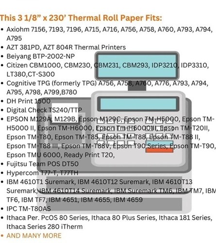 Thermal Paper Roll 3-1/8" (80 mm ) X 230' - 50 pc/ Box - Picture 4 of 8