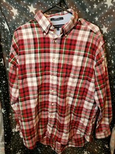 VINTAGE Tommy Hilfiger Button Up Shirt Adult Small Green Red Plaid Crest Men 90s VINTAGE Tommy Hilfiger Button Up Shirt Adult Small Green Red Plaid Crest Men 90s