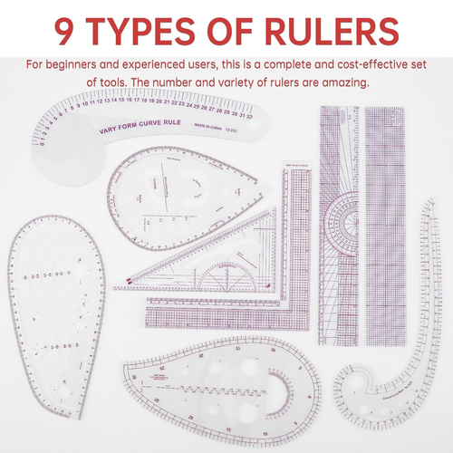 Sewing Ruler Set Inch and Metric Clear Curve Straight Shape Marking Ruler Kit Pr - Picture 2 of 12