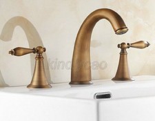 Vintage Brass 8"Deck Mount Two Handle Widespread Bathroom Bath Tub Faucet Knf198