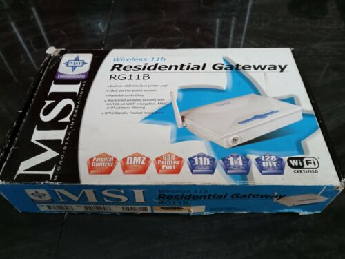 Vintage MSI Residential Gateway 11b Modem Router w/ Box WiFi Model RG11B DMZ - Afbeelding 1 van 6