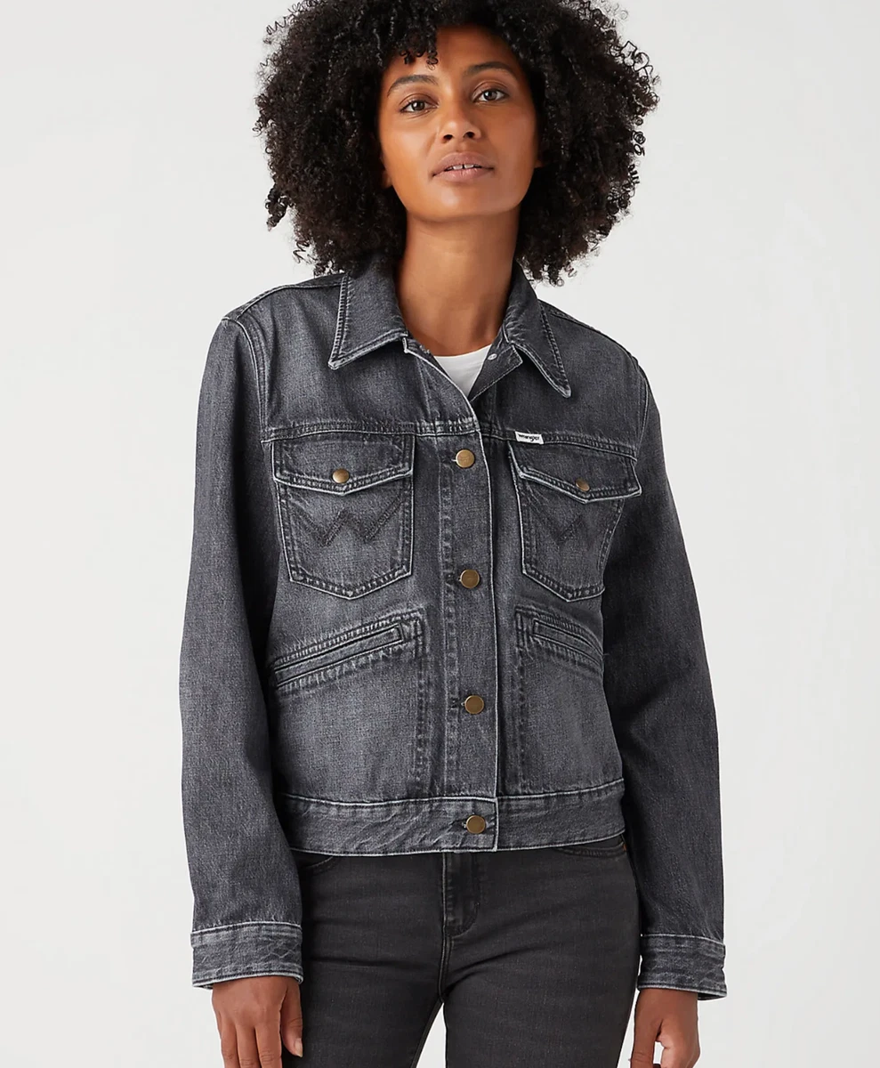 Wrangler Women's Western Crop Shacket in Icy Shade Jean Jacket at