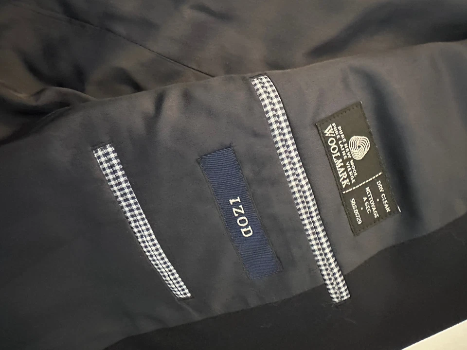 IZOD 海军蓝羊毛西装外套 2 纽扣男式 38R — 第 3/4 张图片