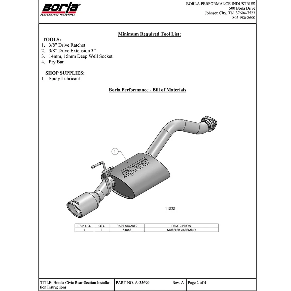 Kit de escape trasero eje inoxidable tipo S Borla 11828 para Honda Civic 2012-15 1,8 L Foto 4 de 4