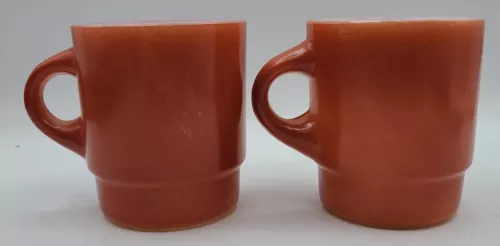 VTG Anchor Hocking Fire King Brick Red Rust Brown Glass Stacking Coffee Mugs