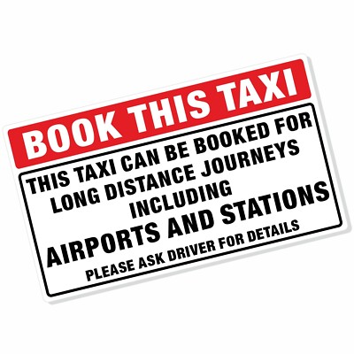 Book This Taxi Stickers Self Adhesive Minicab Driver Car Sign Airports Stations